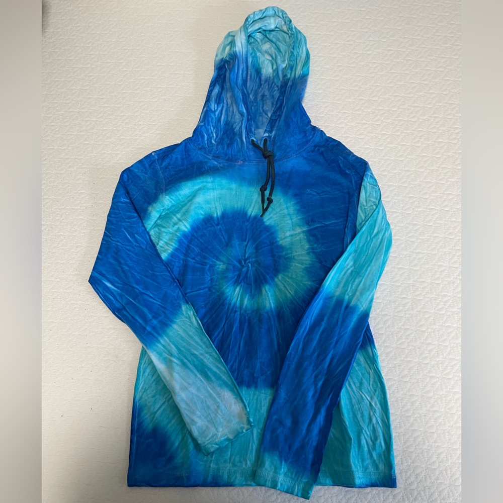 Blue and Green tie dye hooded long sleeve tshirt